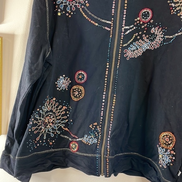 Zenergy By Chico's Black Embroided and Beaded Full Zip Jacket - Picture 10 of 10